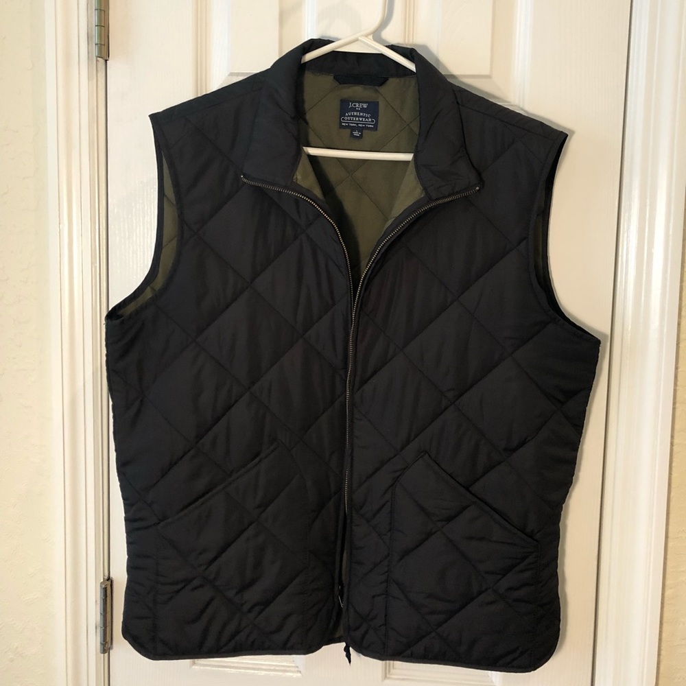 J Crew Black and Green lining Quilted Vest